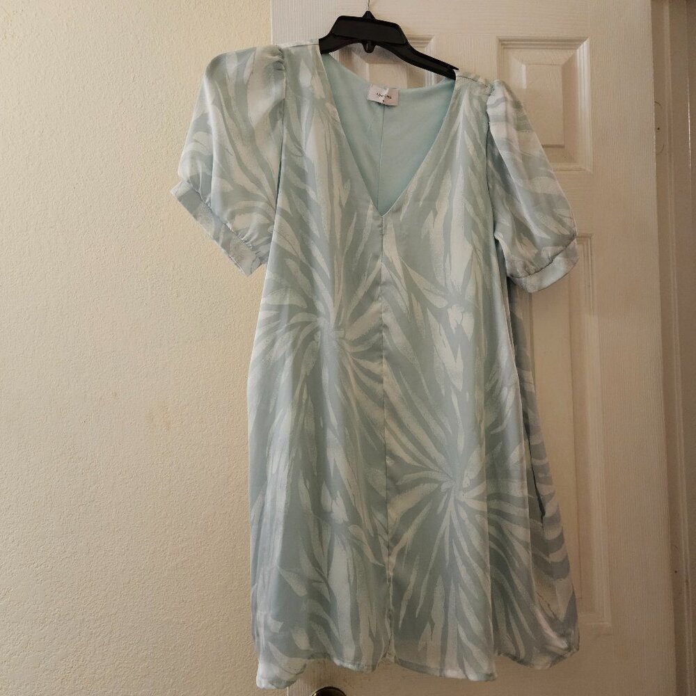 Adrienne Boho Fairy Lined Green White Puff Sleeve Beachy Midi Spring Dress M